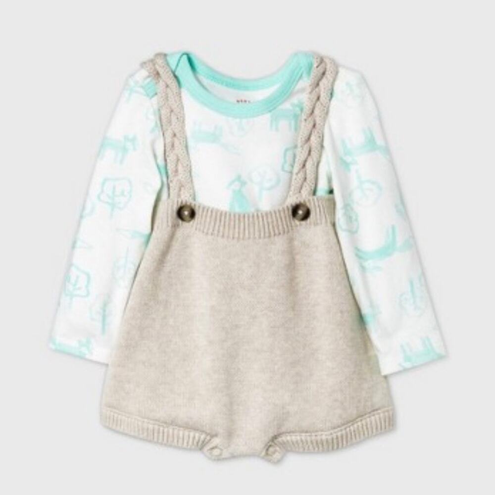 NEW Baby Cat & Jack Knit Sweater 12M Romper Oatmeal Neutral Cottage Core